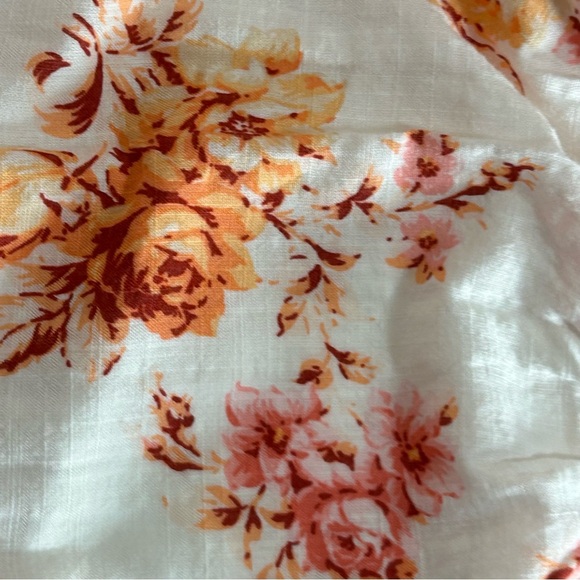 LOFT White Ruffle & Smocked Dress with Orange and Pink Floral Print Size SP - Picture 4 of 13